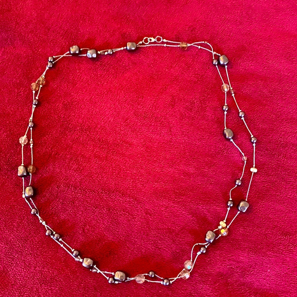 Copper and silver tone necklace